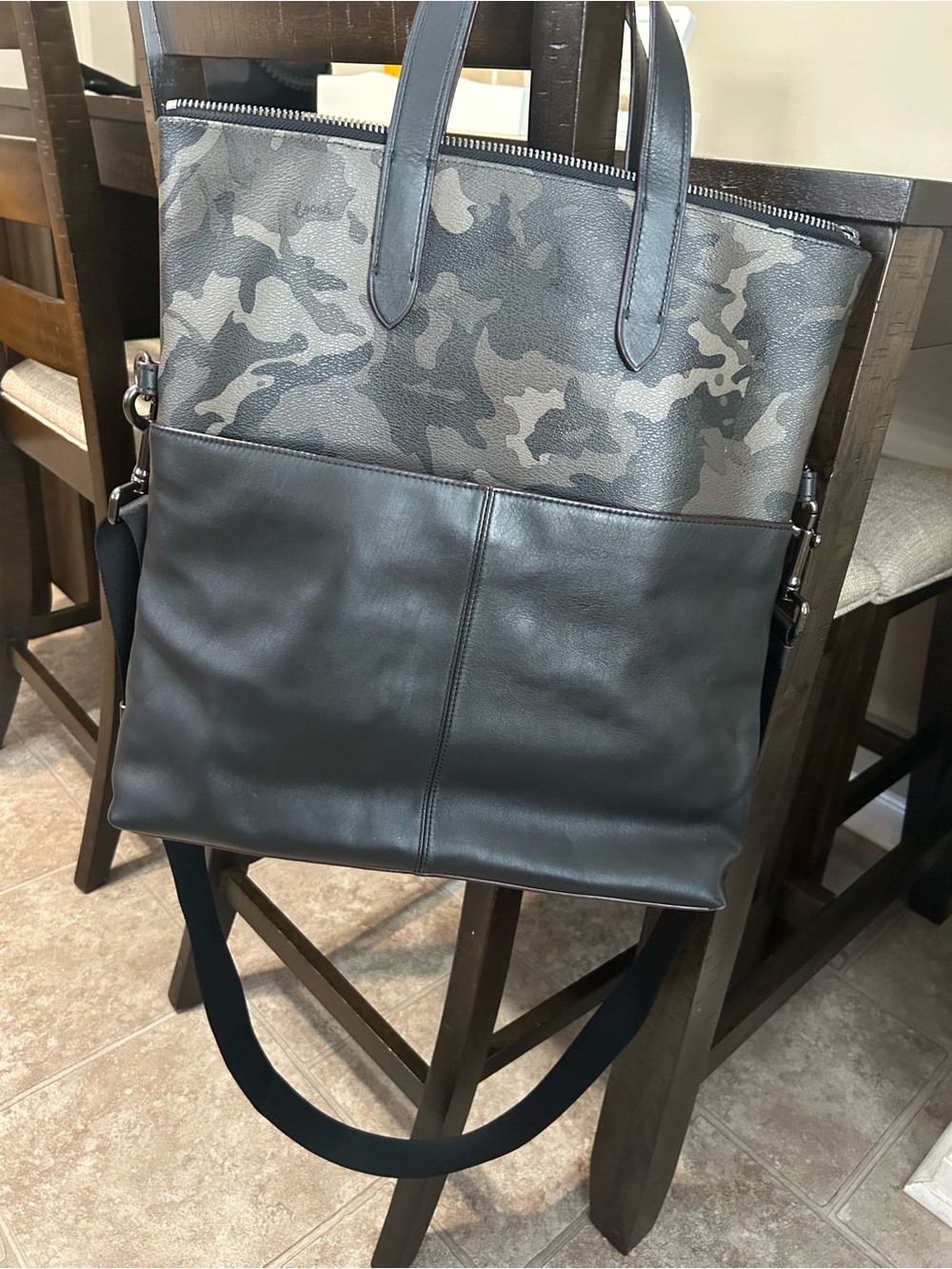 Coach Black & Gray Camouflage Leather Tote Bag - Versatile Carryall